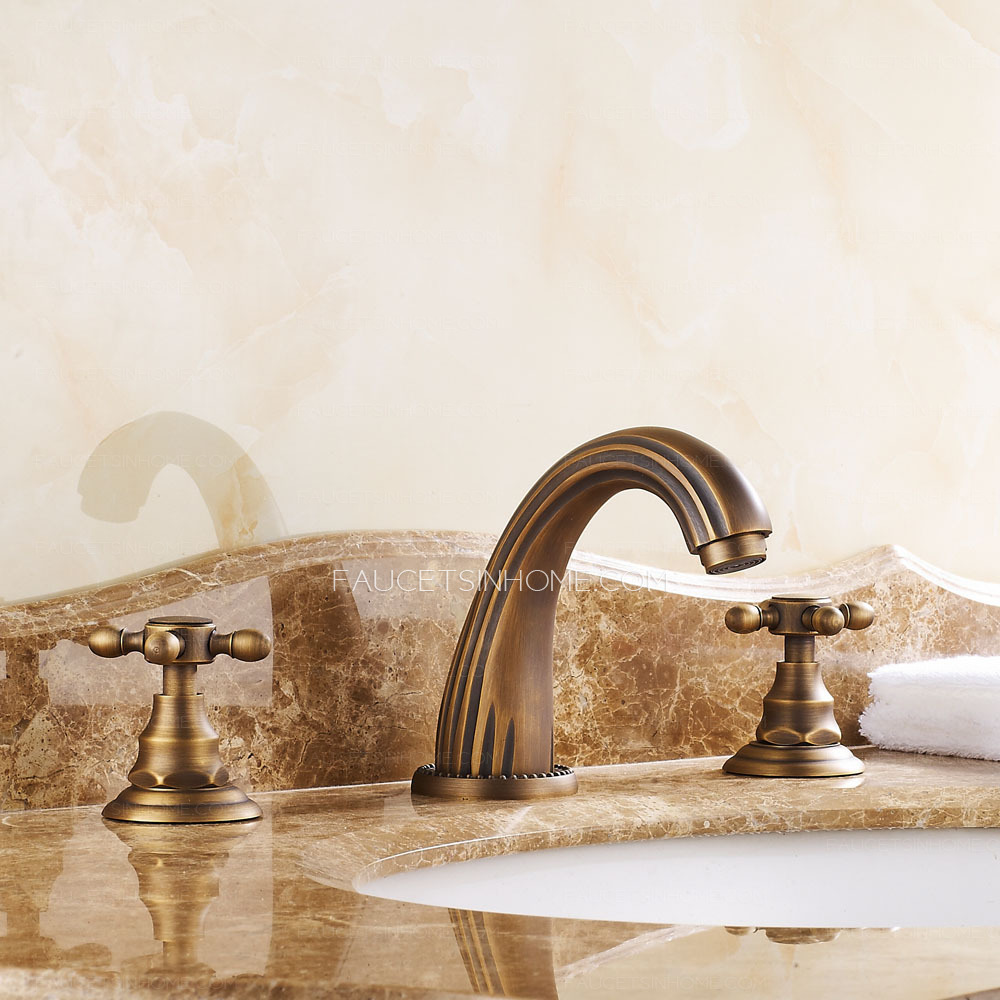 Antique Gold Bathroom Sink Faucet 3 Hole Double Lever European Best