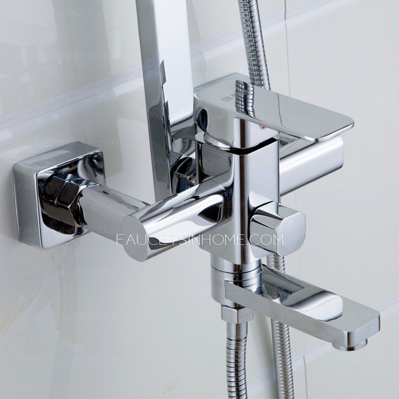 Square Faucet Set Handheld Spray Exposed Chrome Sliver Modern Top Rated