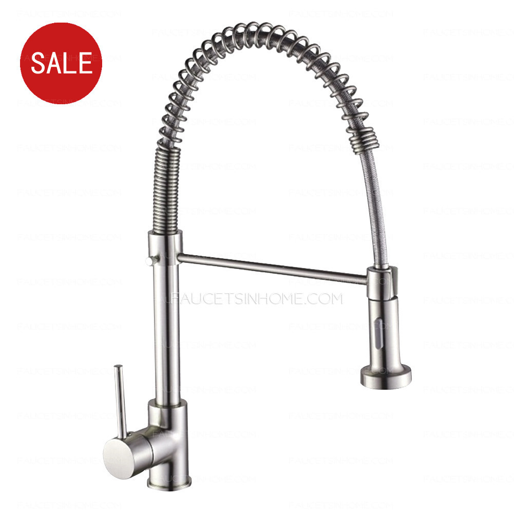 Commercial Brushed Nickel Pull Down Kitchen Sink Faucet Pull Out Spring Single Hole 