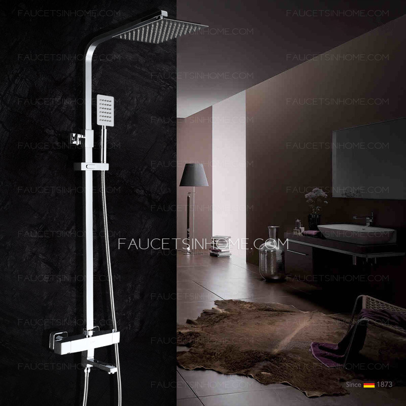 Square Chrome Shower Faucet Kit 8 Inch Shower Head Thermostatic Best