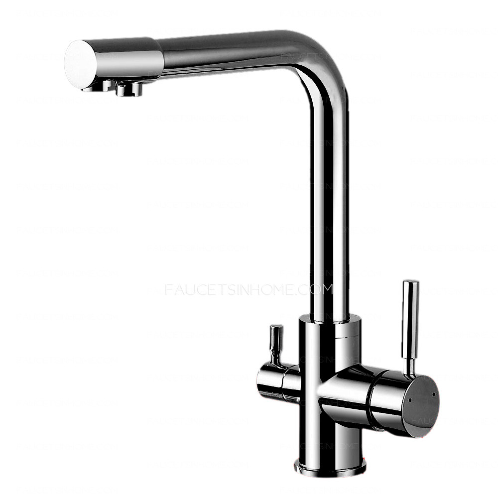 Electroplated Kitchen Sink Faucet Double Handle Drinking Water 90 Degree