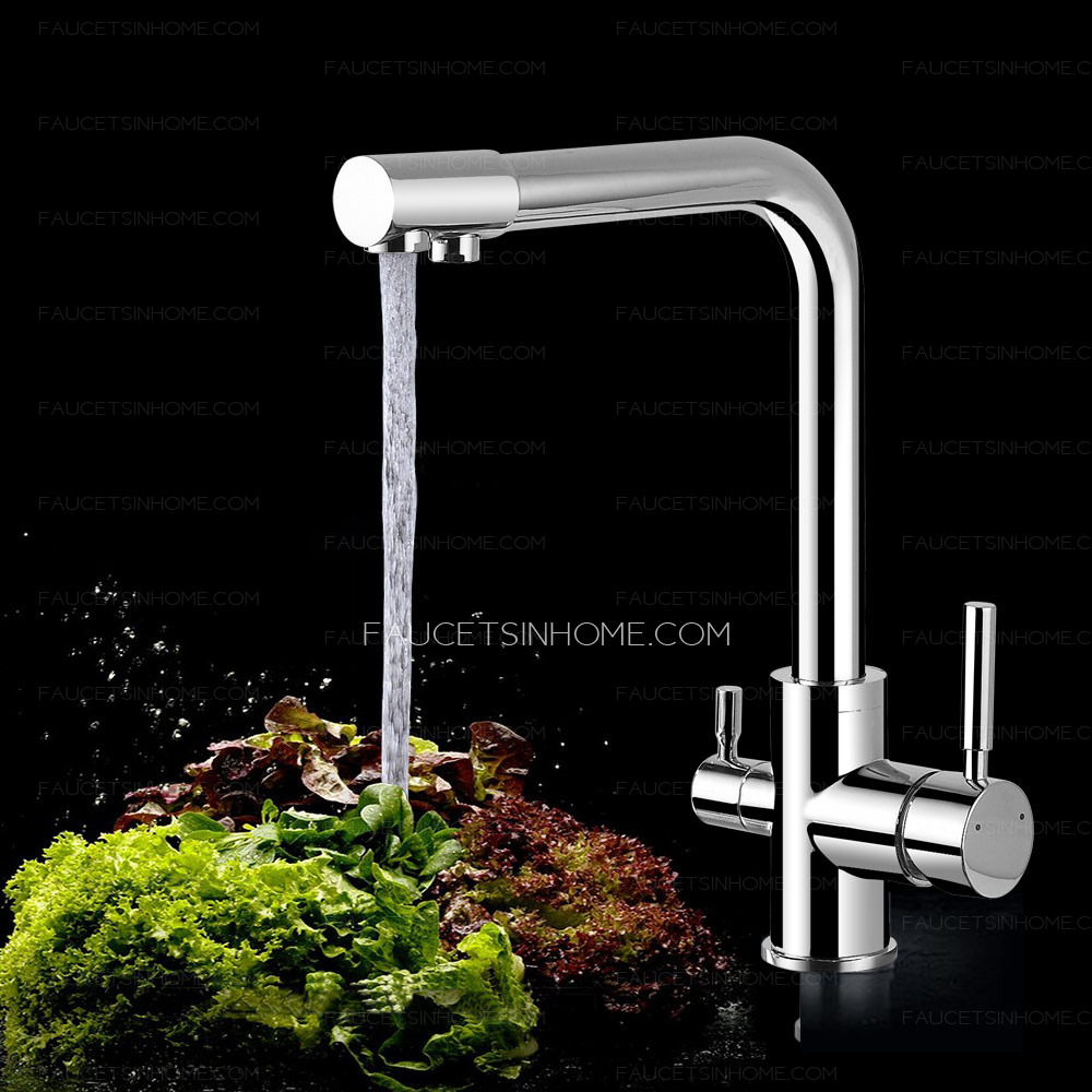 Electroplated Kitchen Sink Faucet Double Handle Drinking Water 90 Degree