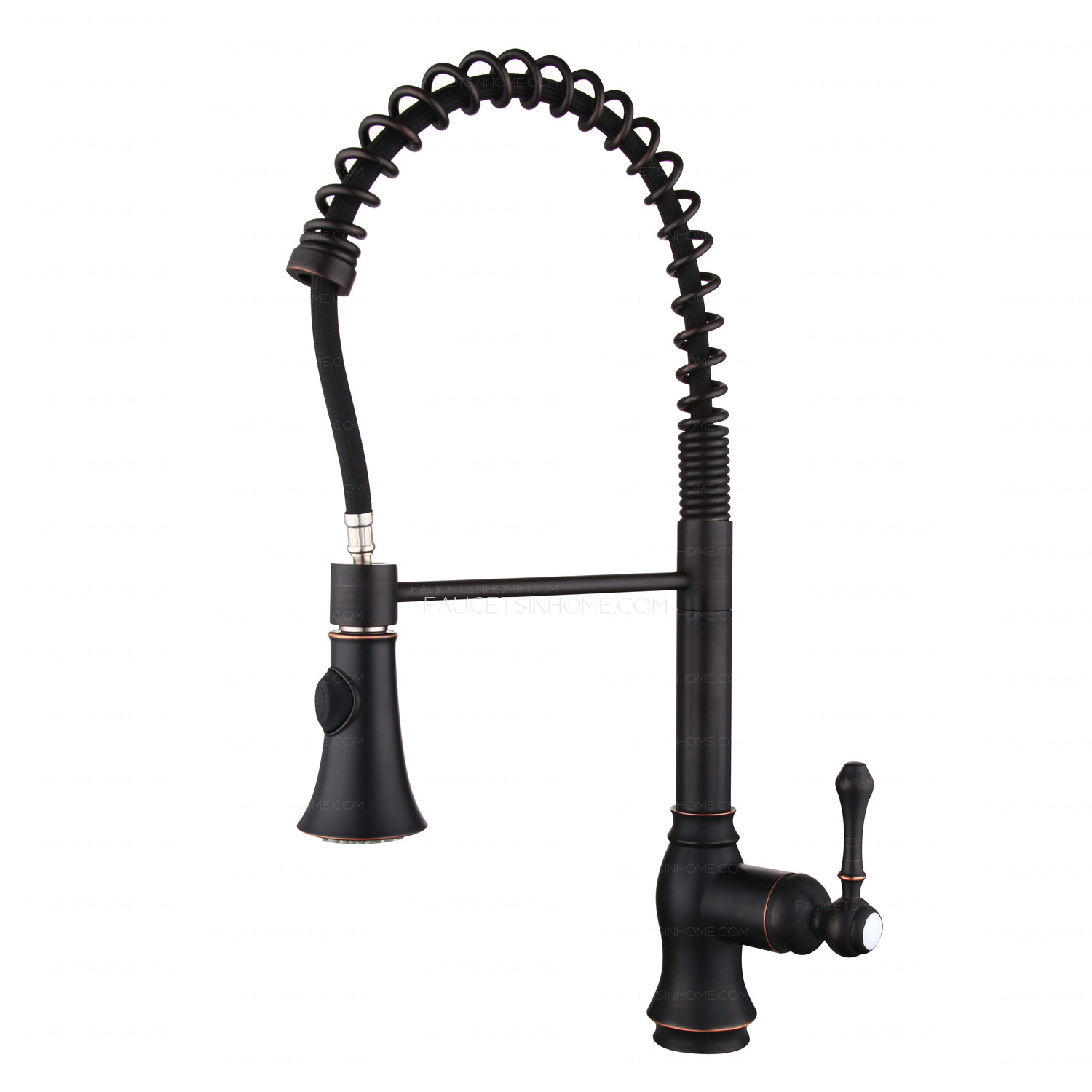 Matte Black  Chrome  Spring Pull Out Kitchen Faucet Black Handle Pull Out