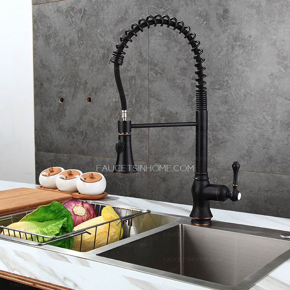 Matte Black  Chrome  Spring Pull Out Kitchen Faucet Black Handle Pull Out