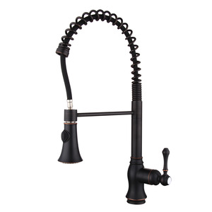 Matte Black  Chrome  Spring Pull Out Kitchen Faucet Black Handle Pull Out