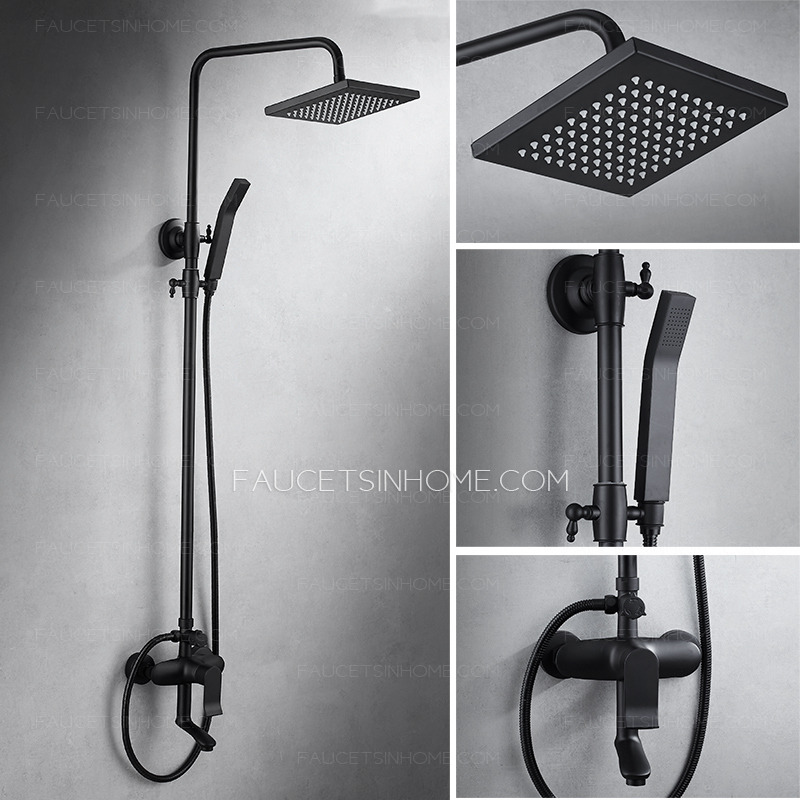 Square Matte Black Shower Faucet Kit 8 Inch Shower Head Simple