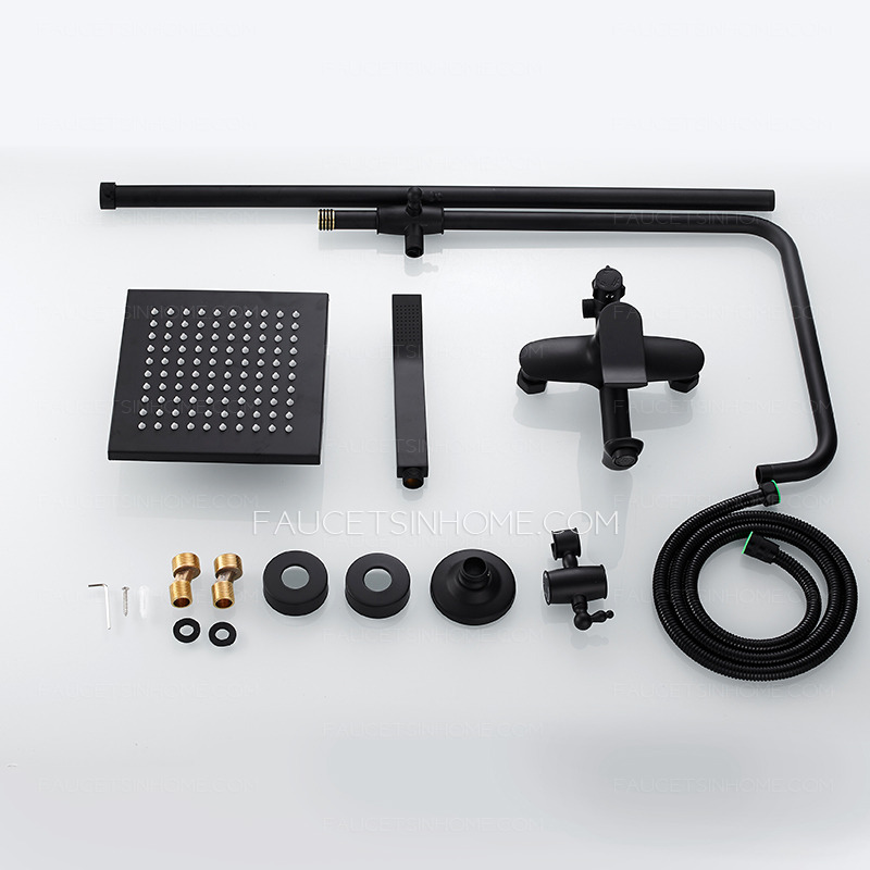 Square Matte Black Shower Faucet Kit 8 Inch Shower Head Simple