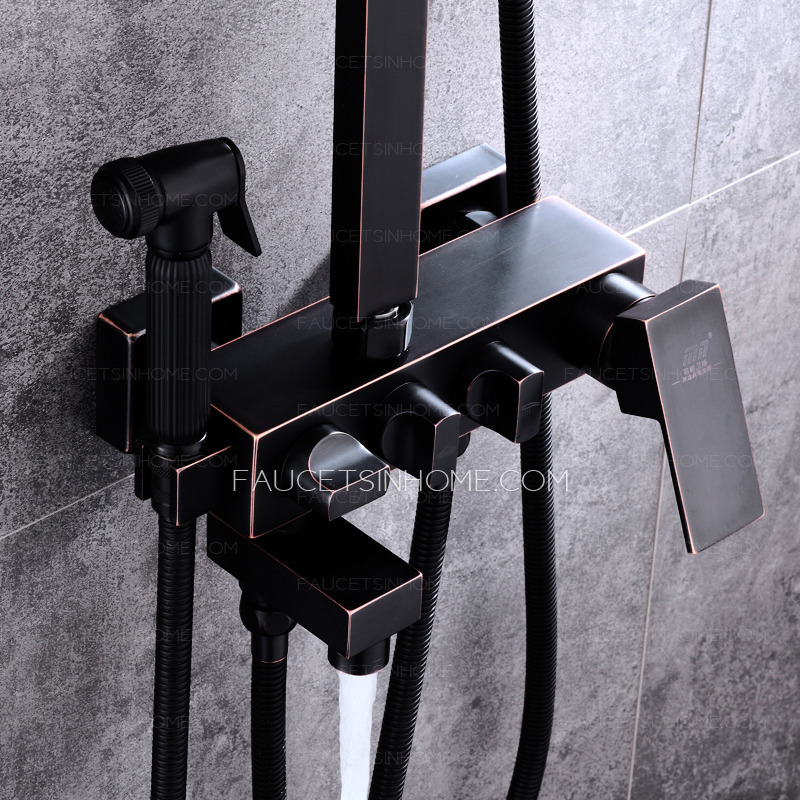 Square Antique Brass Black Oil Rubbed bronze shower faucet kit Handheld Spray