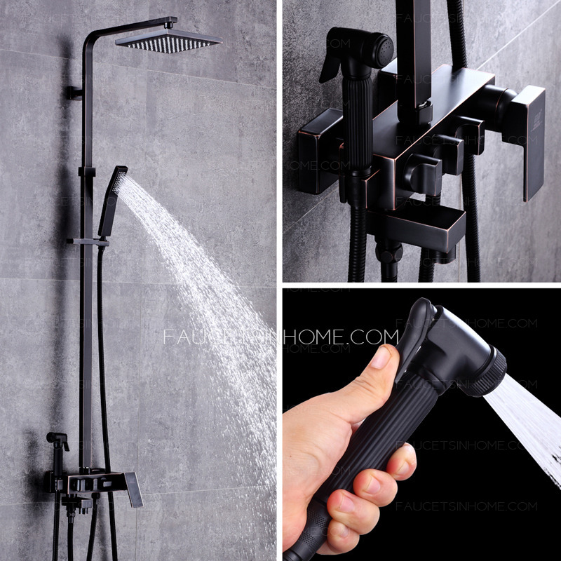 Square Antique Brass Black Oil Rubbed bronze shower faucet kit Handheld Spray