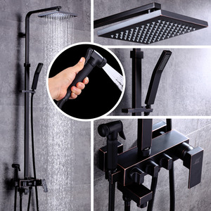 Square Antique Brass Black Oil Rubbed bronze shower faucet kit Handheld Spray