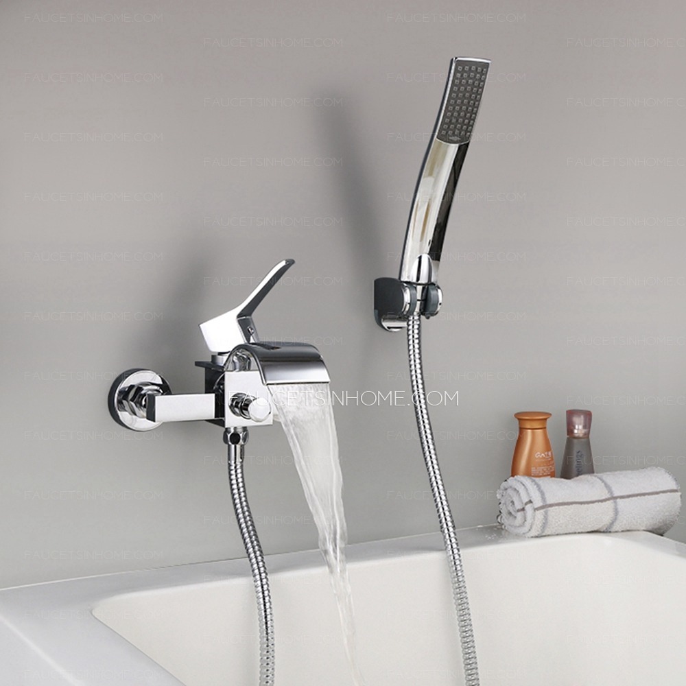 Sliver Chrome Bathroom Sink Faucet Waterfall Modern Shower Spray Pull Out