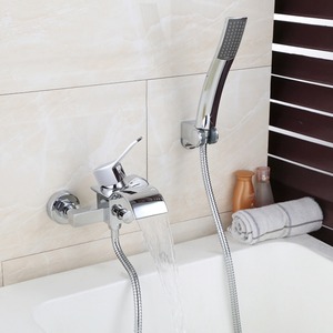 Sliver Chrome Bathroom Sink Faucet Waterfall Modern Shower Spray Pull Out
