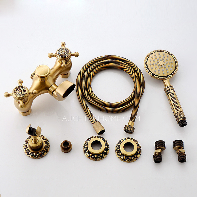 Antique Gold Brushed Nickel Shower Faucet Kit Handheld Spray Modern Luxury 