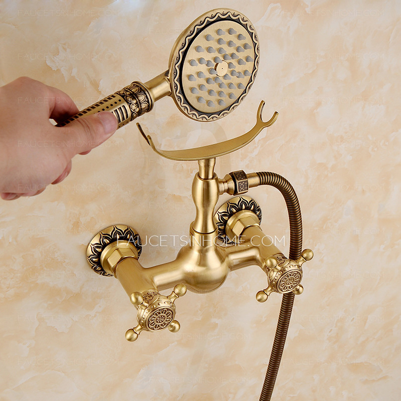 Antique Gold Brushed Nickel Shower Faucet Kit Handheld Spray Modern Luxury 