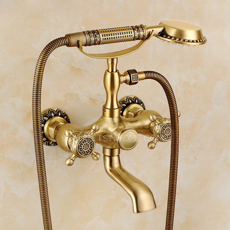 Antique Gold Brushed Nickel Shower Faucet Kit Handheld Spray Modern Luxury 