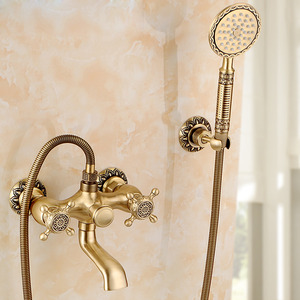 Antique Gold Brushed Nickel Shower Faucet Kit Handheld Spray Modern Luxury 