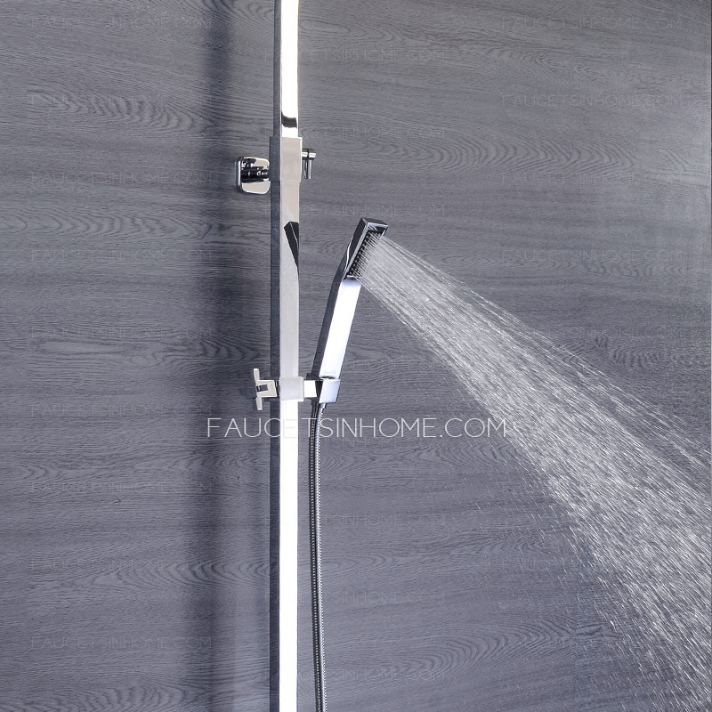 Square Sliver Chrome Shower Faucet Set Modern High Quality Top Rated Rainfall