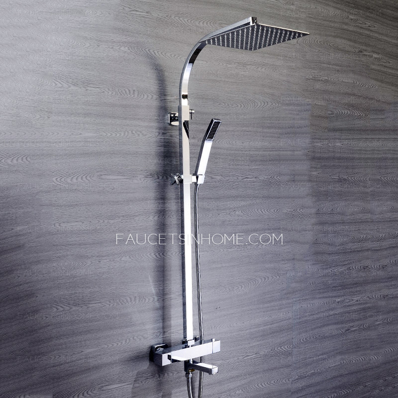 Square Sliver Chrome Shower Faucet Set Modern High Quality Top Rated Rainfall