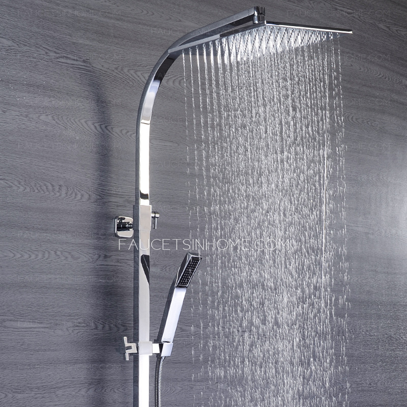 Square Sliver Chrome Shower Faucet Set Modern High Quality Top Rated Rainfall