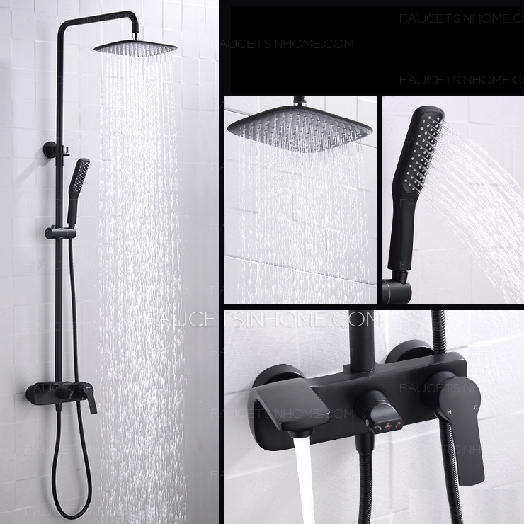 Square Matte Black Shower Fixture Handheld Spray Modern Luxury Outdoor