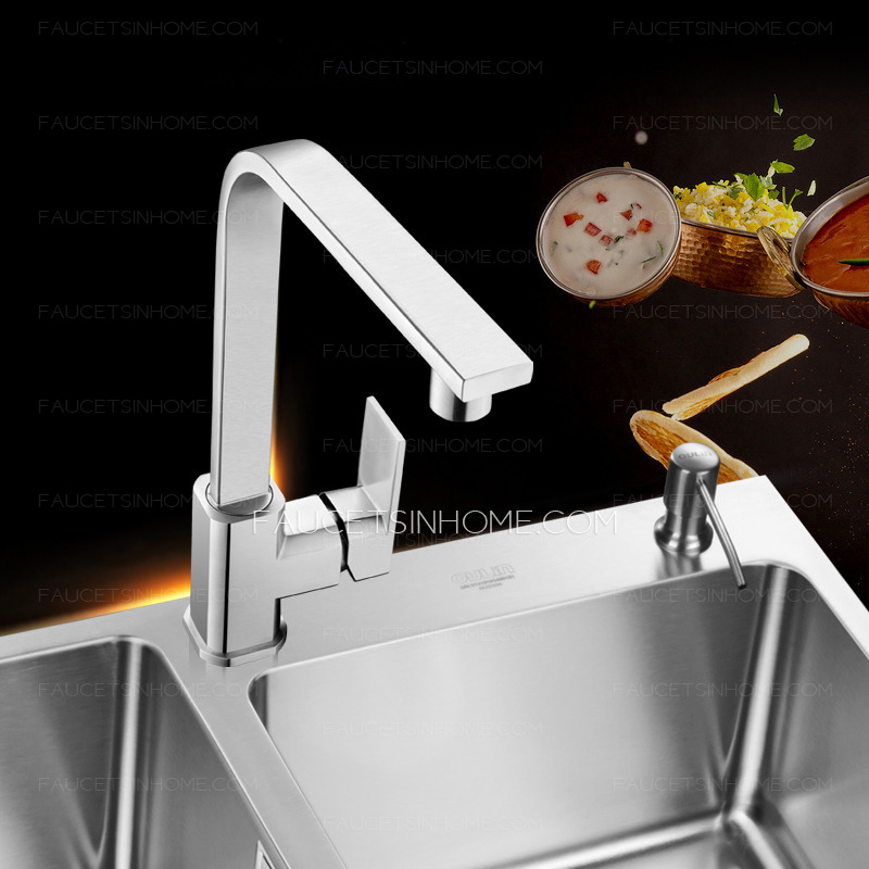 Stainless Steel Square Kitchen Sink Faucet 90 Degree Modern Designer 