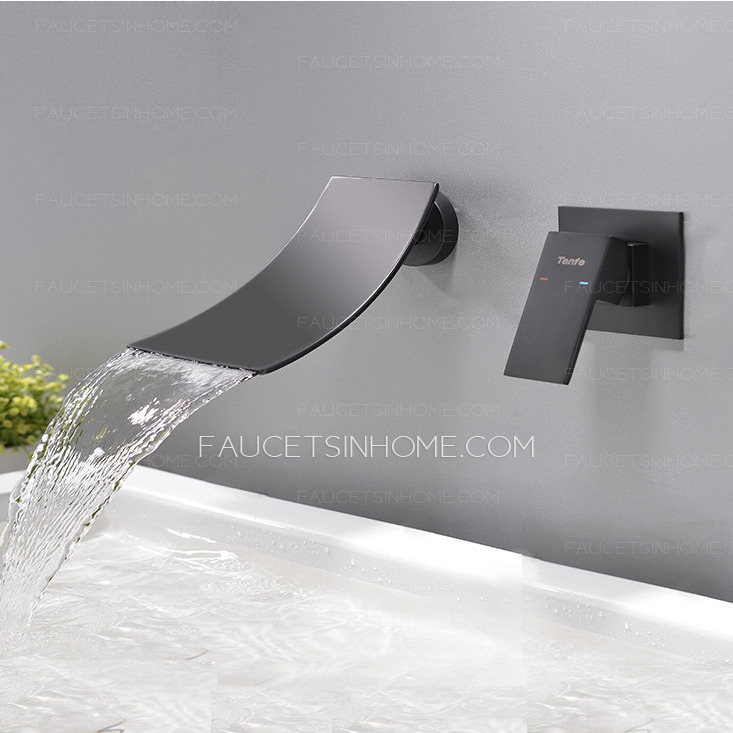 Waterfall  Brass Bathroom Sink Faucets Wall Mount Single Handle Modern 