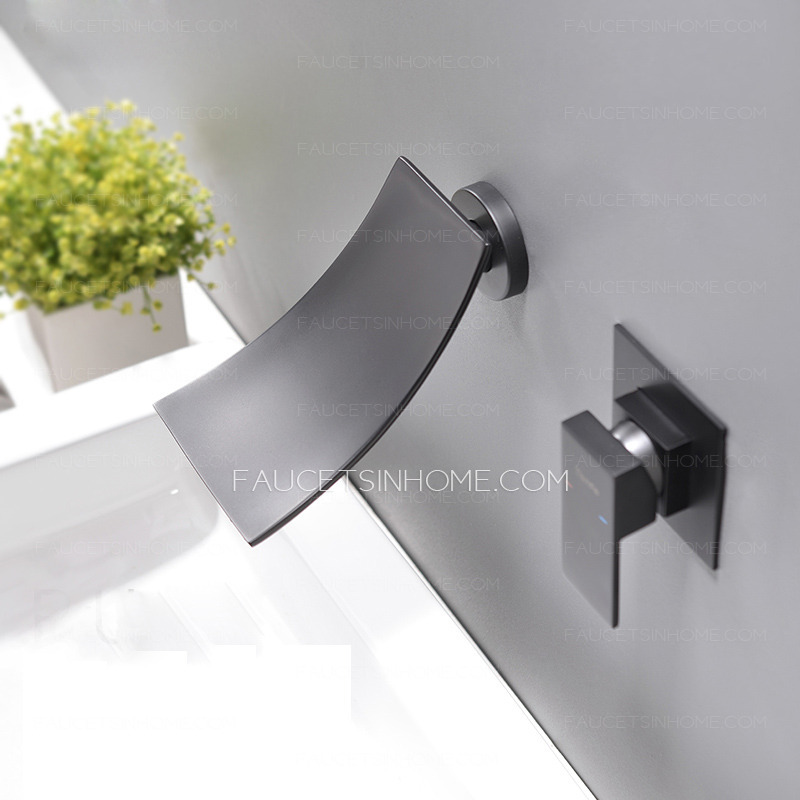 Waterfall  Brass Bathroom Sink Faucets Wall Mount Single Handle Modern 