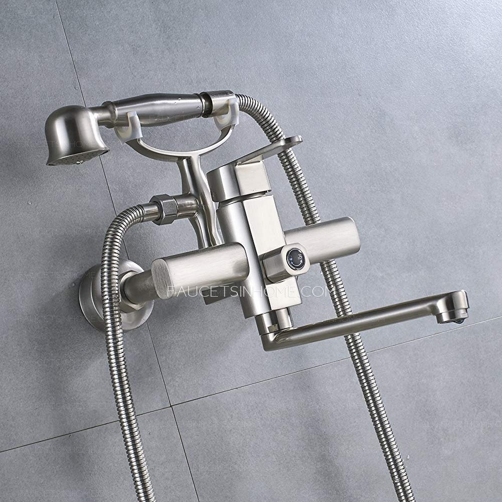 Simple 2 Hole Brushed Nickel Bathroom Tub Shower Faucet Hand held