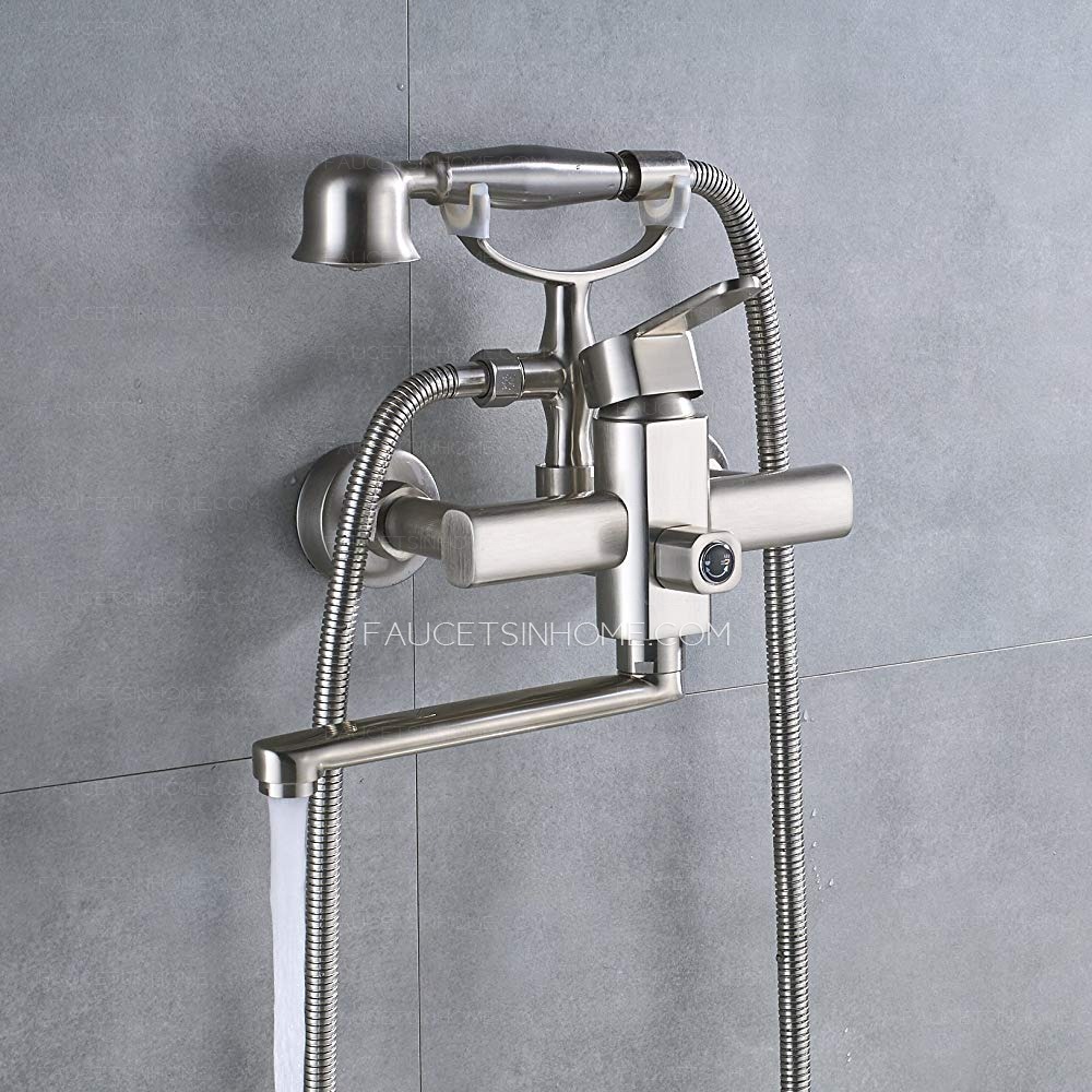 Simple 2 Hole Brushed Nickel Bathroom Tub Shower Faucet Hand held