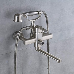 Simple 2 Hole Brushed Nickel Bathroom Tub Shower Faucet Hand held