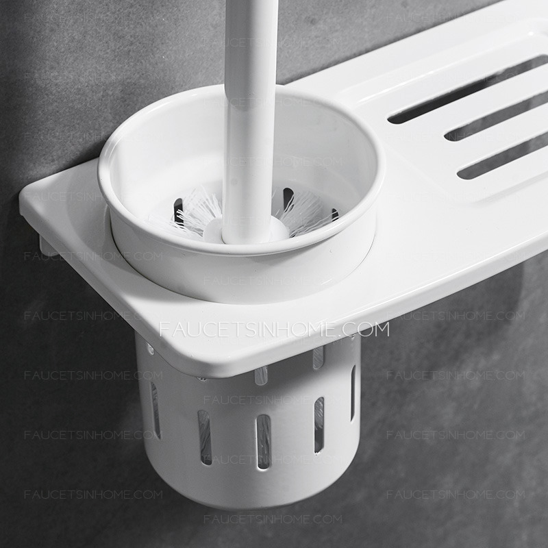 White Wall Mount Free Hole Toilet Brush With Holder Top Rated