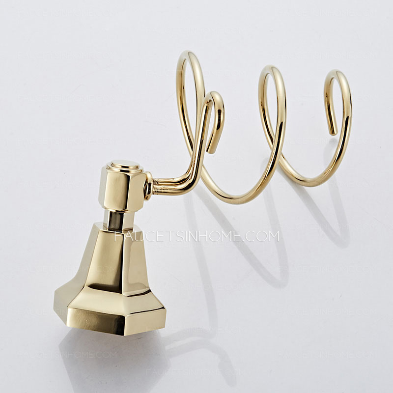 Discount Luxury Golden Bathroom Hair Dryer Shelves Polished Brass