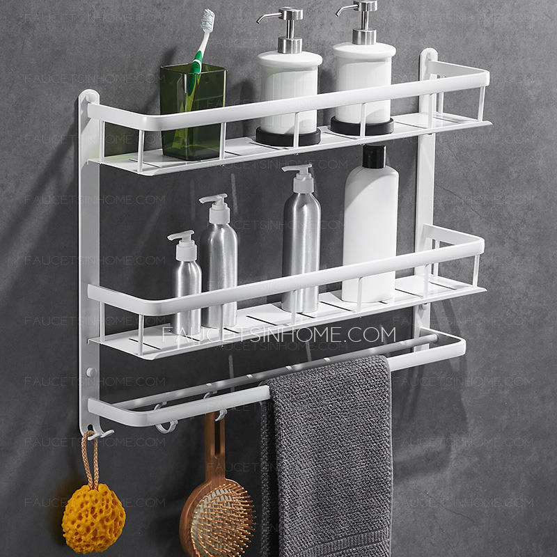 High End Modern White Double Bathroom Towel Wall Shelves No Drill