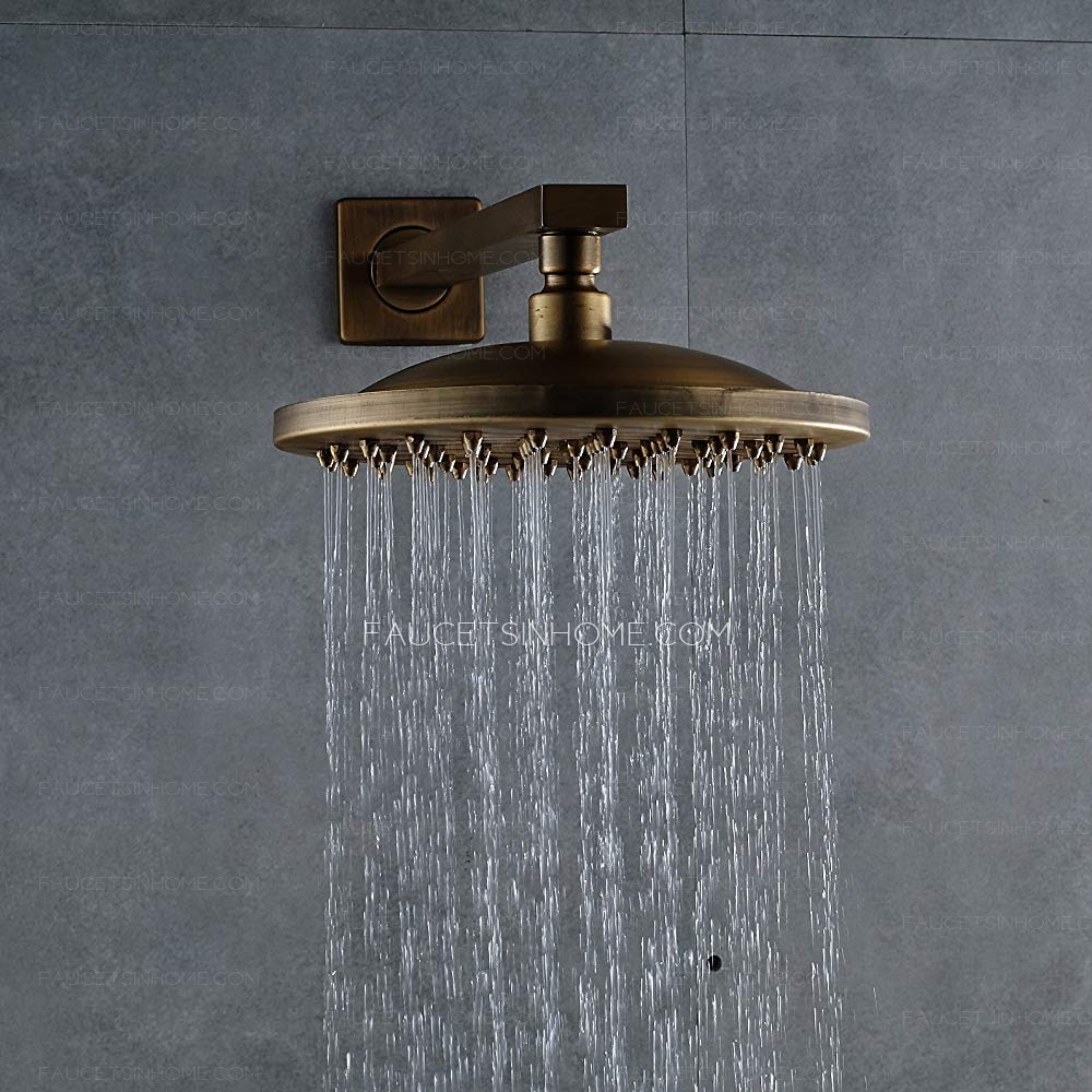 8-inch Round Rainfall Shower Fixture Shower Head Wall Mounted Shower Antique Brass