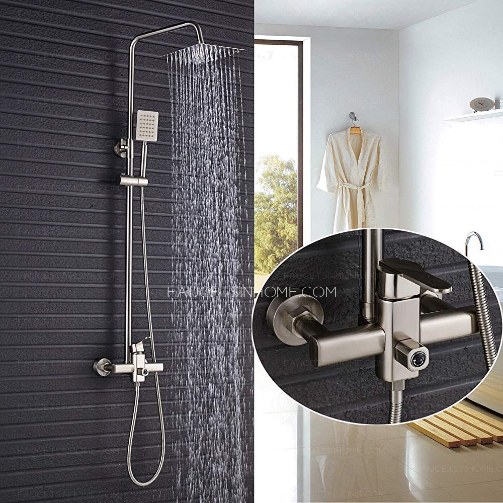 Handheld Spray Brushed Nickel Shower Faucet Kit 8-inch Square Top Showerhead 