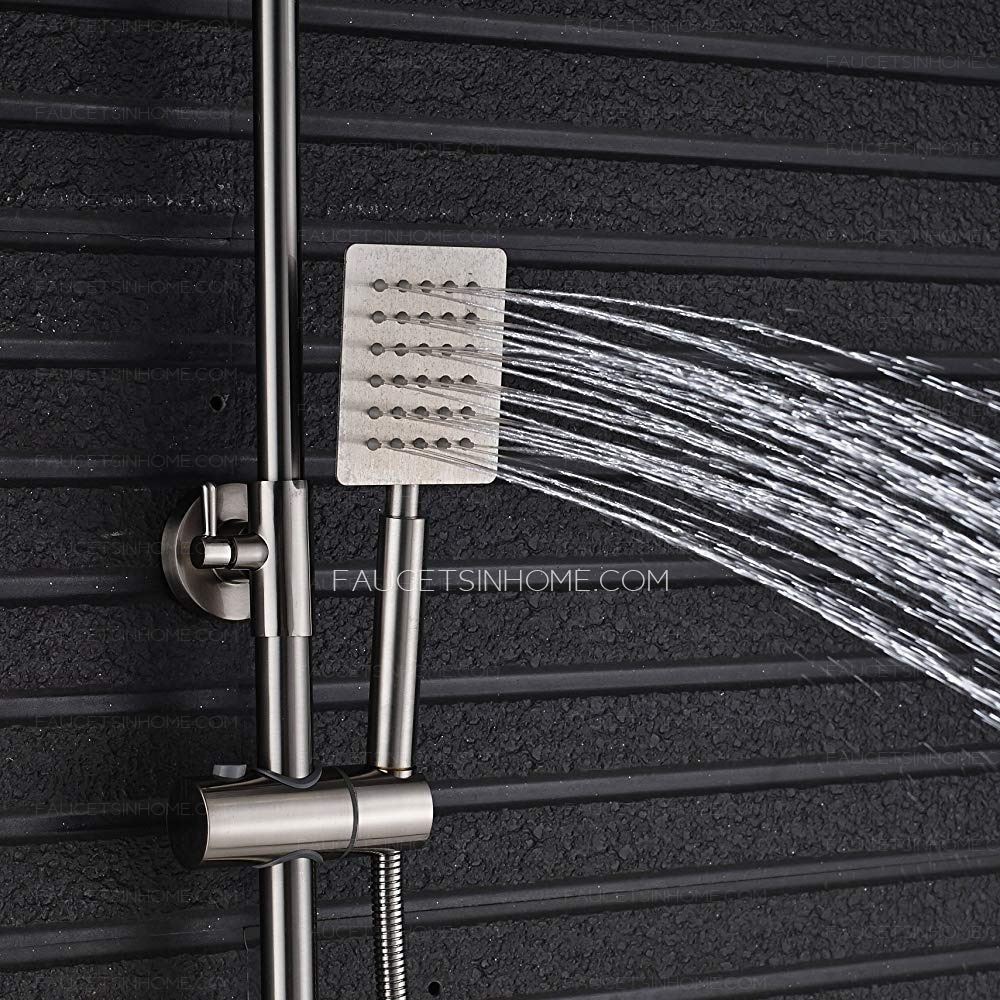 Handheld Spray Brushed Nickel Shower Faucet Kit 8-inch Square Top Showerhead 