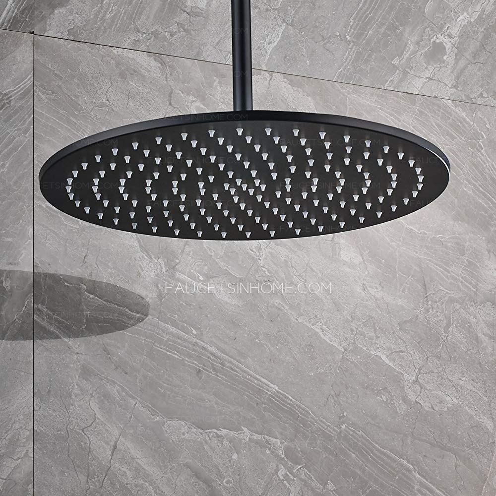 Keweai Matt Black Round Bathroom Shower Head Rainfall Spray With Led Light 16-inch