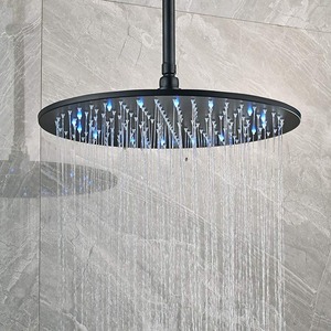 Keweai Matt Black Round Bathroom Shower Head Rainfall Spray With Led Light 16-inch