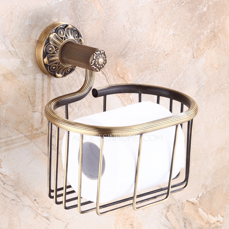 Vintage Antique Brass Brushed Toilet Paper Basket Holders Wall Mounted