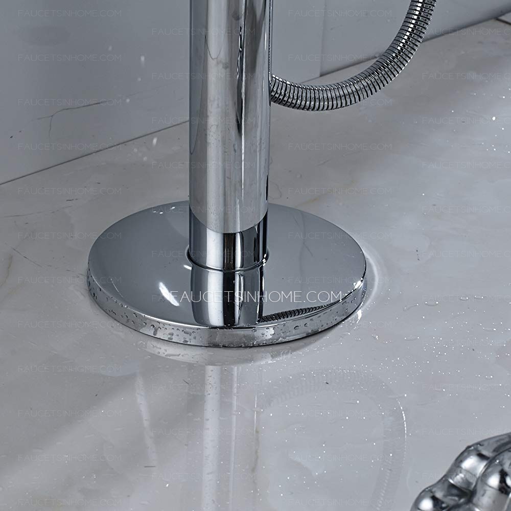 High End Chrome Swan Gooseneck Floor Mounted Bathtub Faucet Handheld