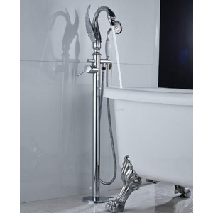 High End Chrome Swan Gooseneck Floor Mounted Bathtub Faucet Handheld