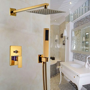 Modern Gold Wall Mounted Bathroom Rain Shower Faucet System Handheld