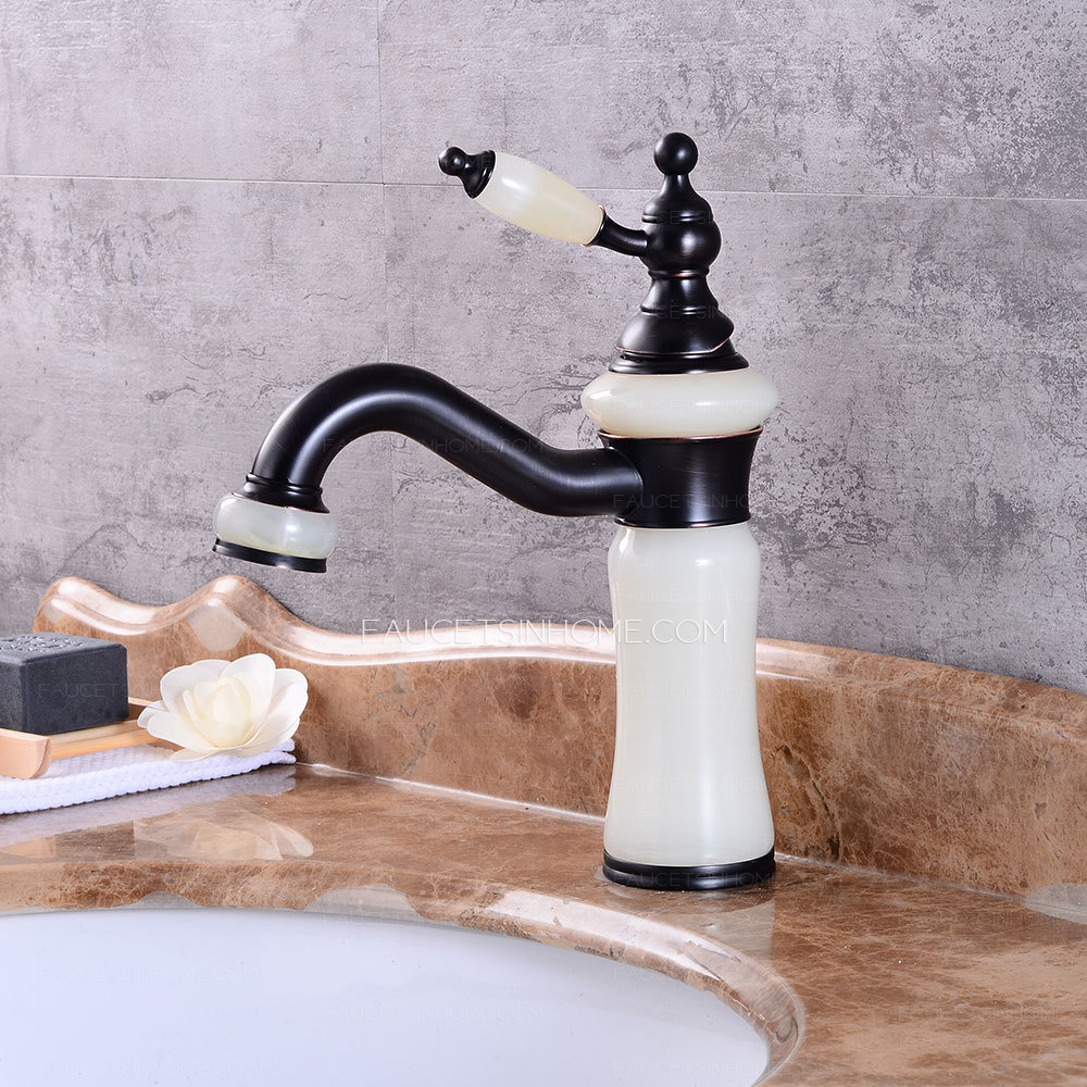 Euro Vintage Jade Bathroom Sink Faucet Swivel Matte Black Single Hole 