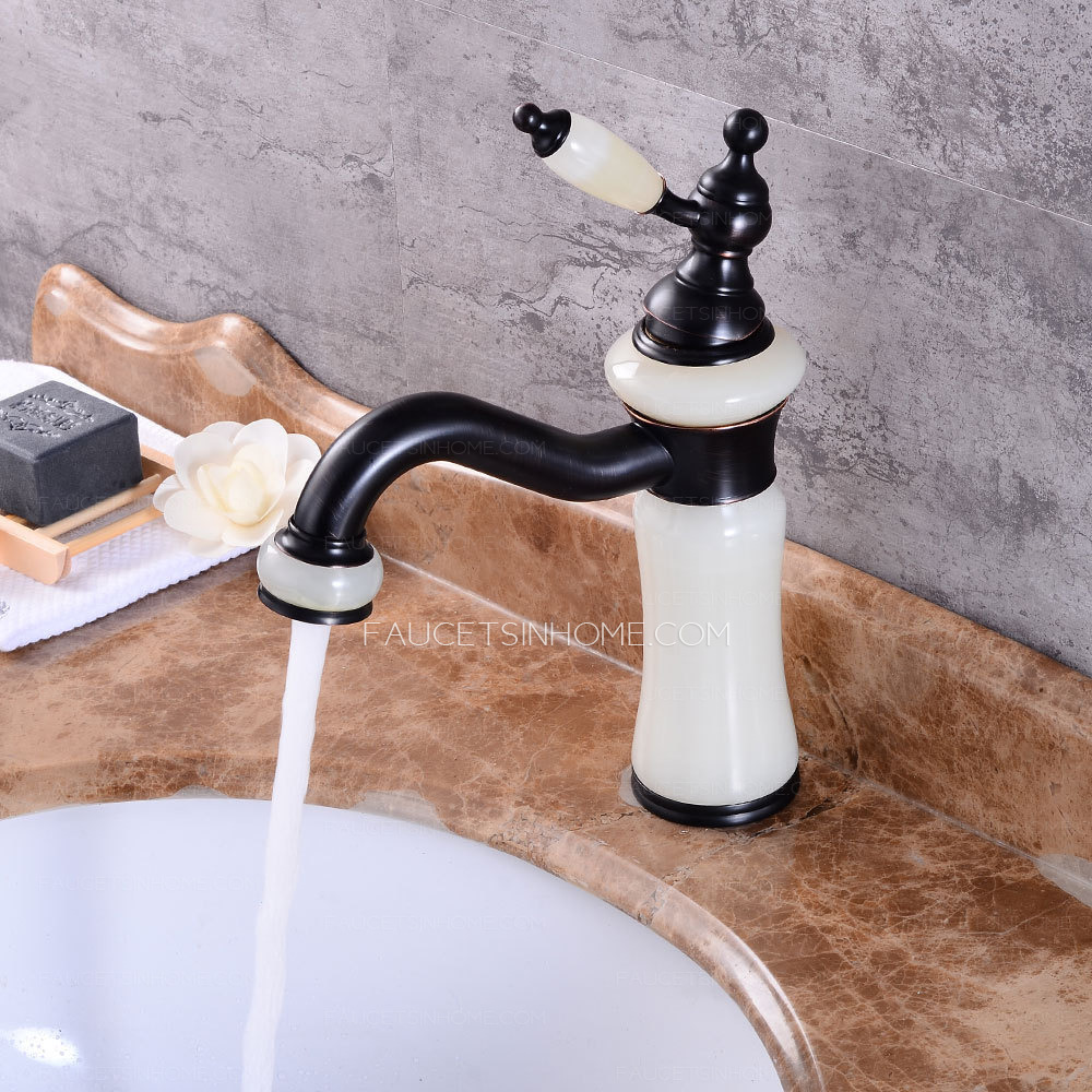 Euro Vintage Jade Bathroom Sink Faucet Swivel Matte Black Single Hole 