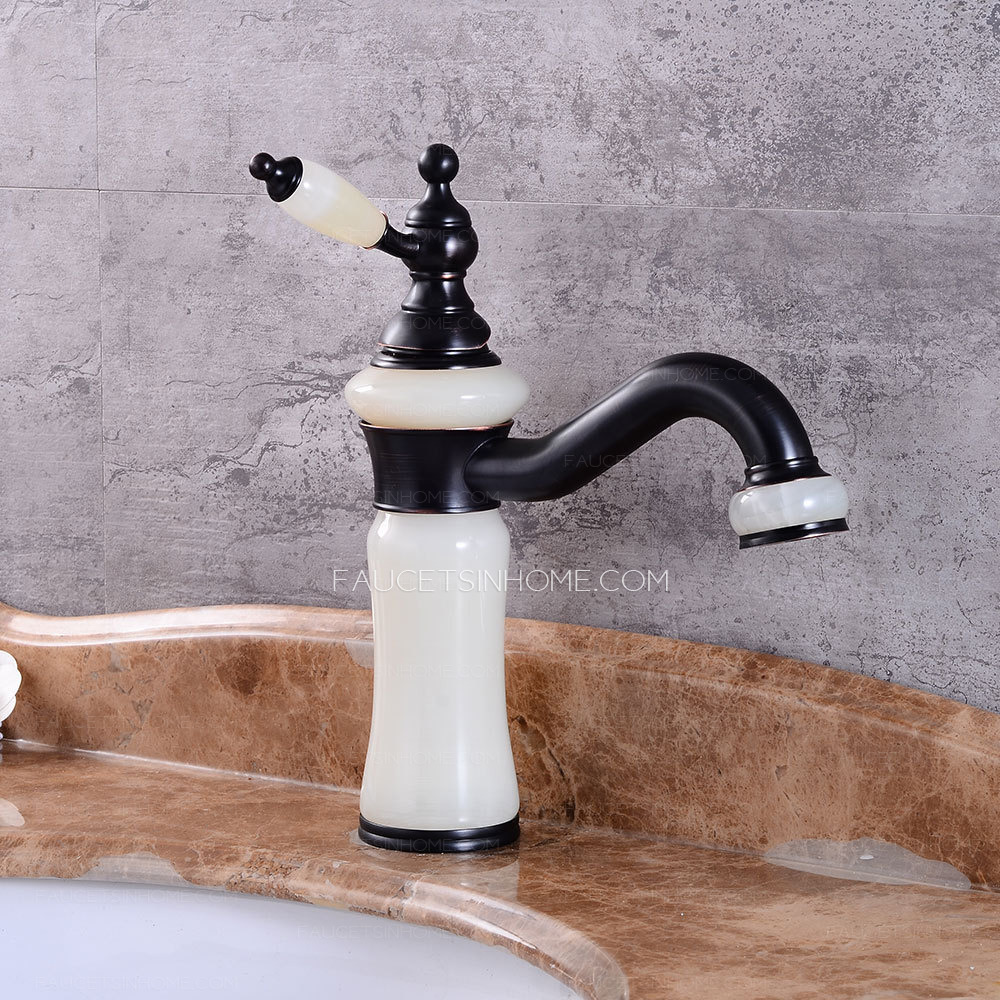 Euro Vintage Jade Bathroom Sink Faucet Swivel Matte Black Single Hole 