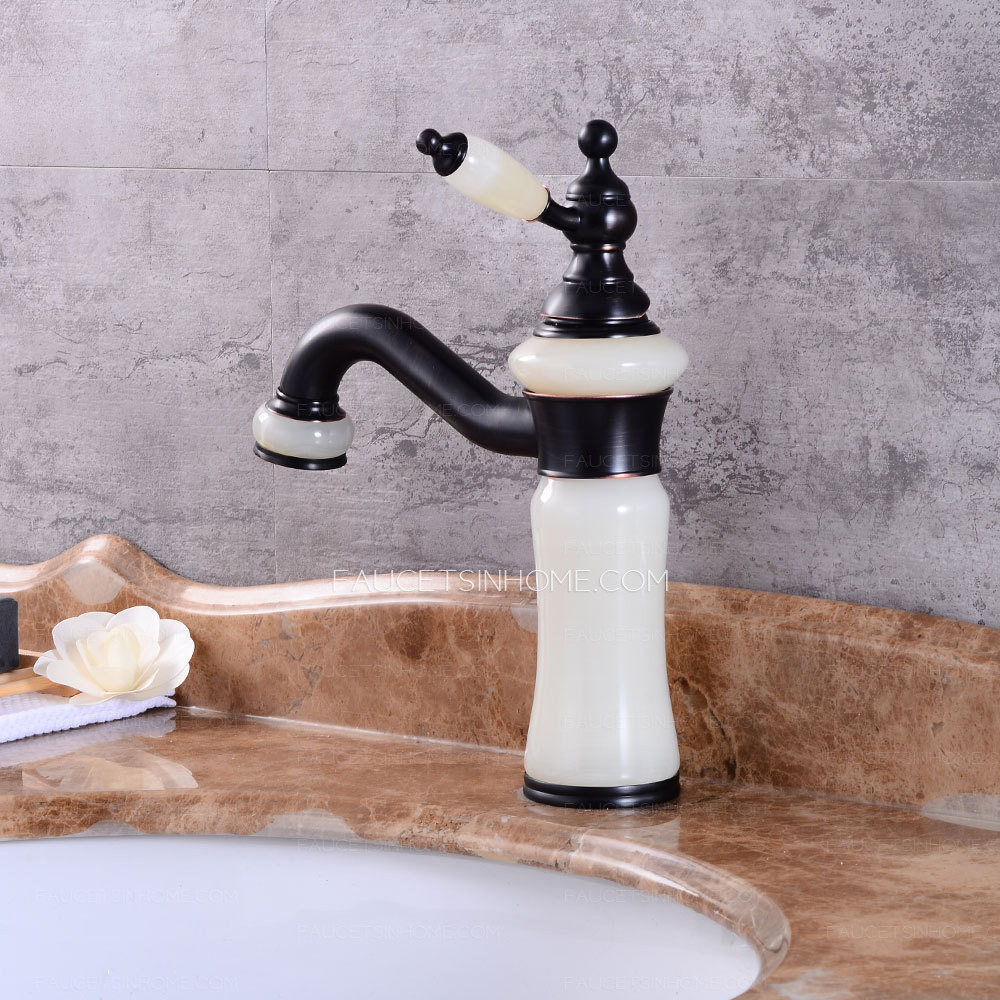 Euro Vintage Jade Bathroom Sink Faucet Swivel Matte Black Single Hole 