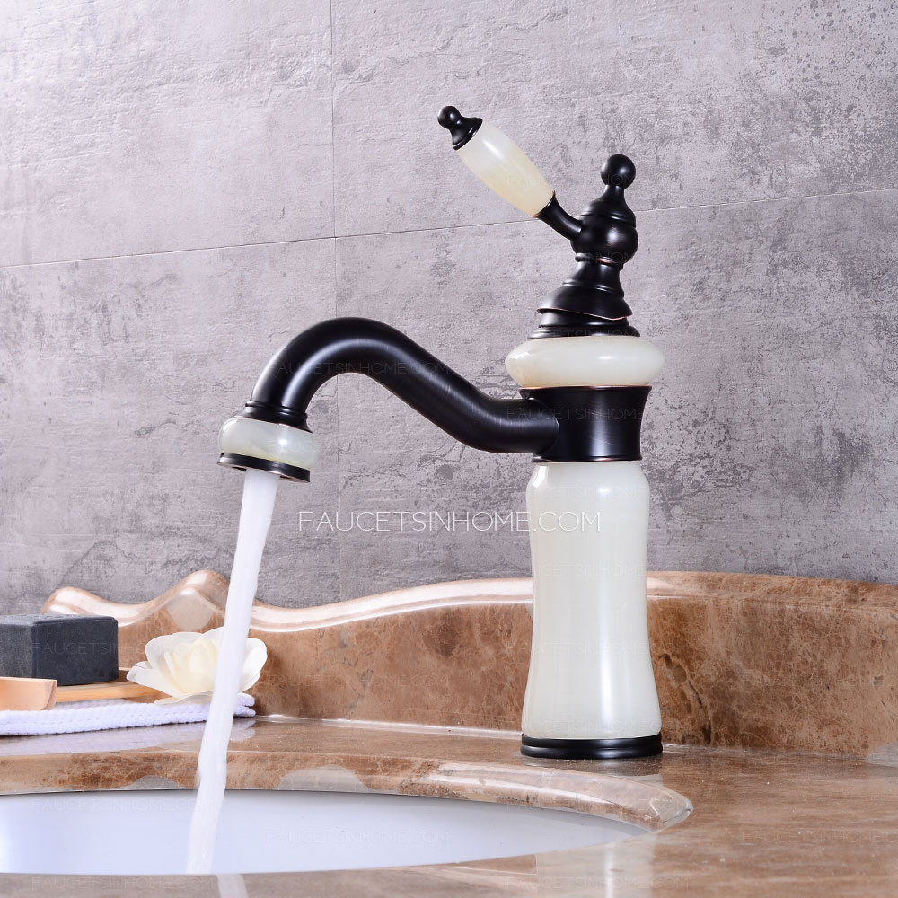 Euro Vintage Jade Bathroom Sink Faucet Swivel Matte Black Single Hole 