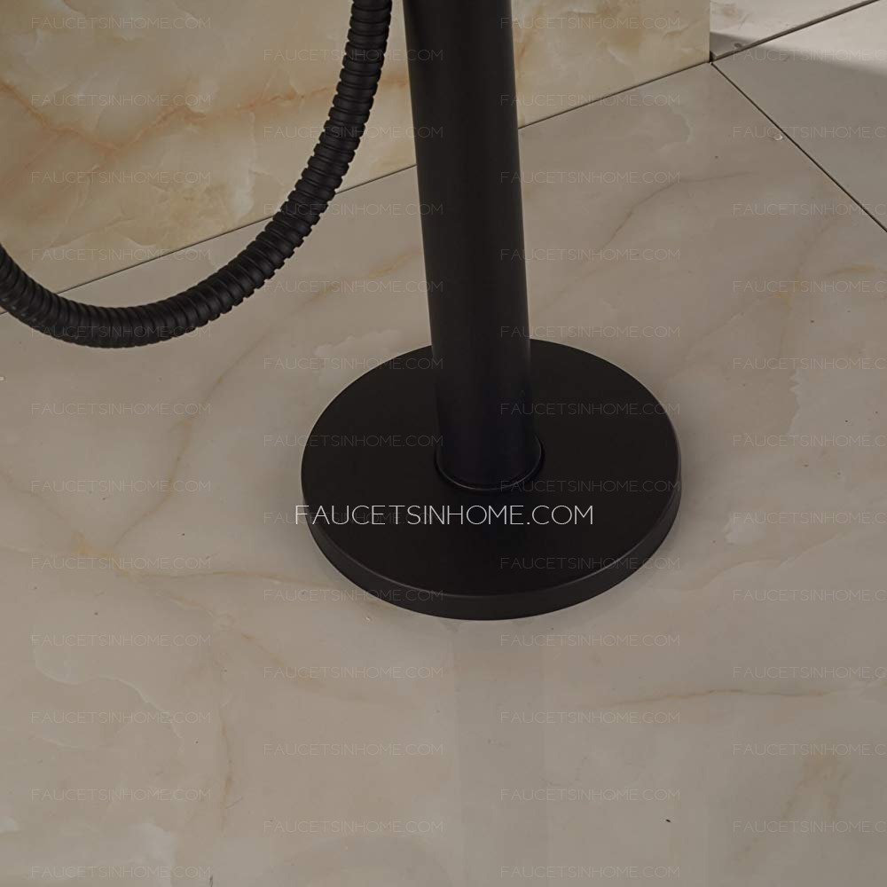 Oil Rubbed Bronze Bathroom Floor Mounted Bathtub Faucet Handle Lever Mixer Tap Handheld Spray