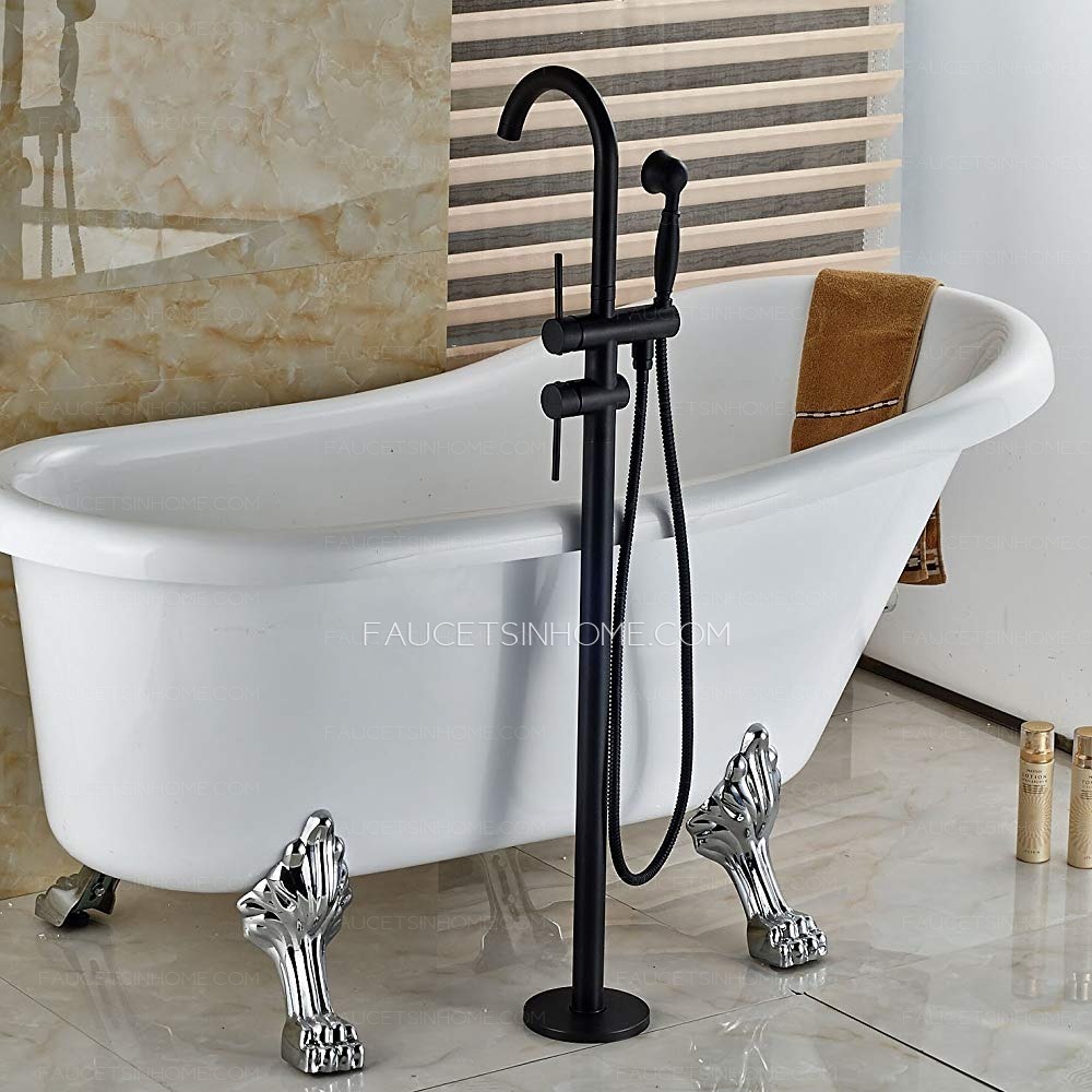 Oil Rubbed Bronze Bathroom Floor Mounted Bathtub Faucet Handle Lever Mixer Tap Handheld Spray