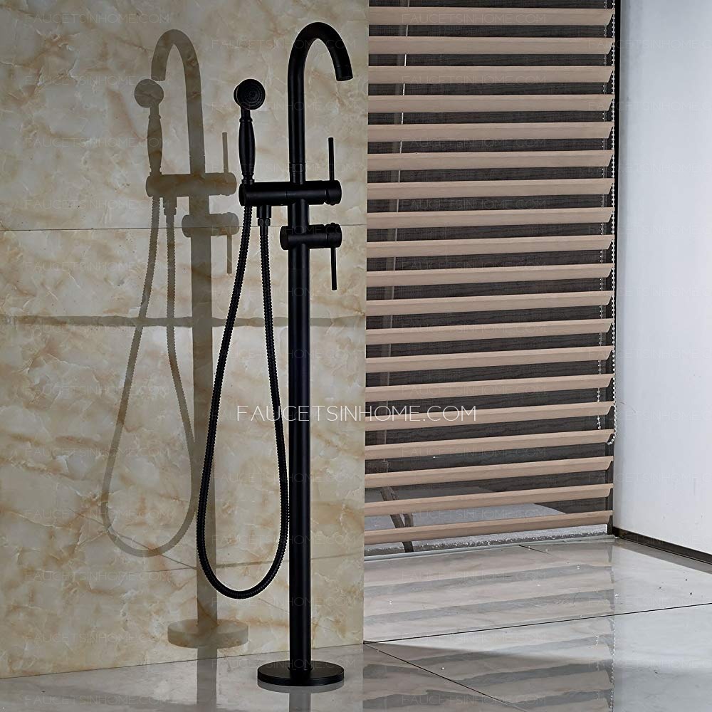 Oil Rubbed Bronze Bathroom Floor Mounted Bathtub Faucet Handle Lever Mixer Tap Handheld Spray